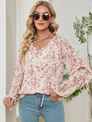 Women’s T-Shirts Long Sleeve Floral Printed Loose Chiffon T-Shirt