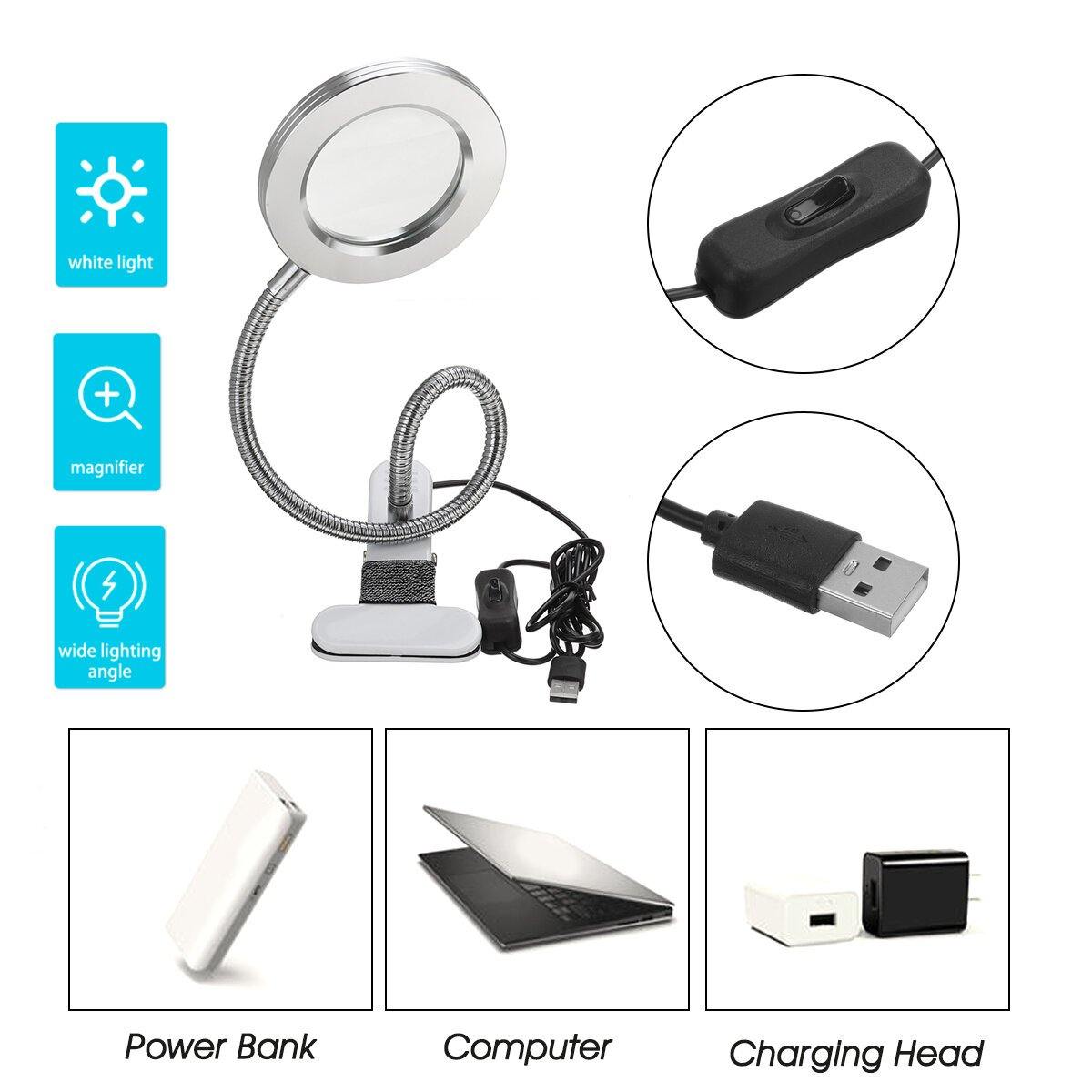 USB LED Magnifying Glass Desk Lighting 8X Magnifier Lamp Bendable Beauty Makeup Tattoo Light Reading