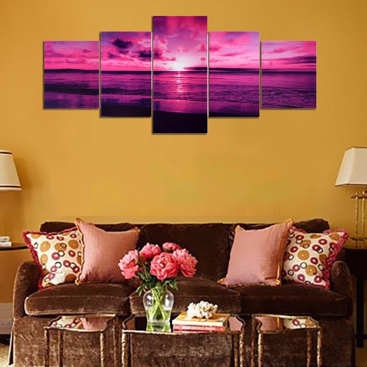 Purple Sea Sunset Modern Frameless HD Canvas Print Home Art Wall Picture Poster Wall Paintings