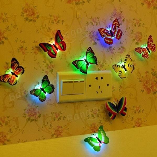 Honana DX-138 6PCS Colors Changing LED Flashing Butterfly Night Light Decorative Lights 3D Stickers