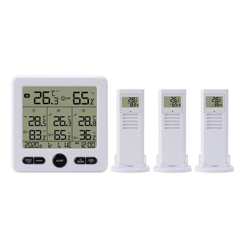 3 in 1 Indoor Outdoor Wireless Thermometer Hygrometer Wetterstation mit Farbalarm 