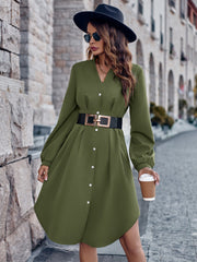 Notched Neck Long Sleeve Dress