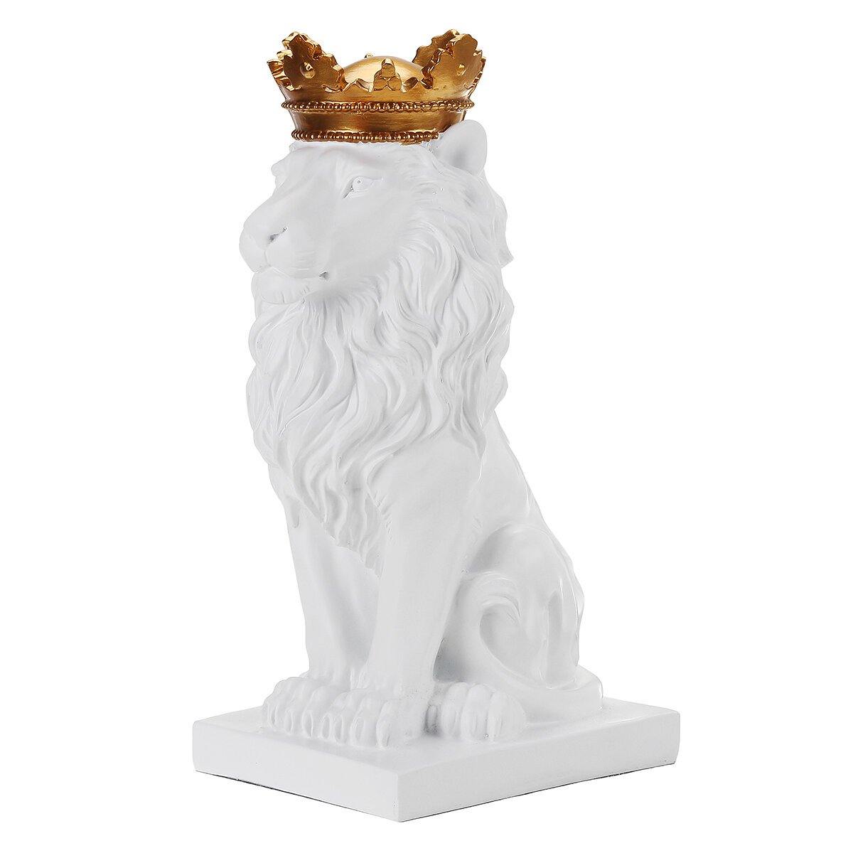 Nordic Style Crown Lion Statue Handicraft Decorations for Home Office Hotel Desk