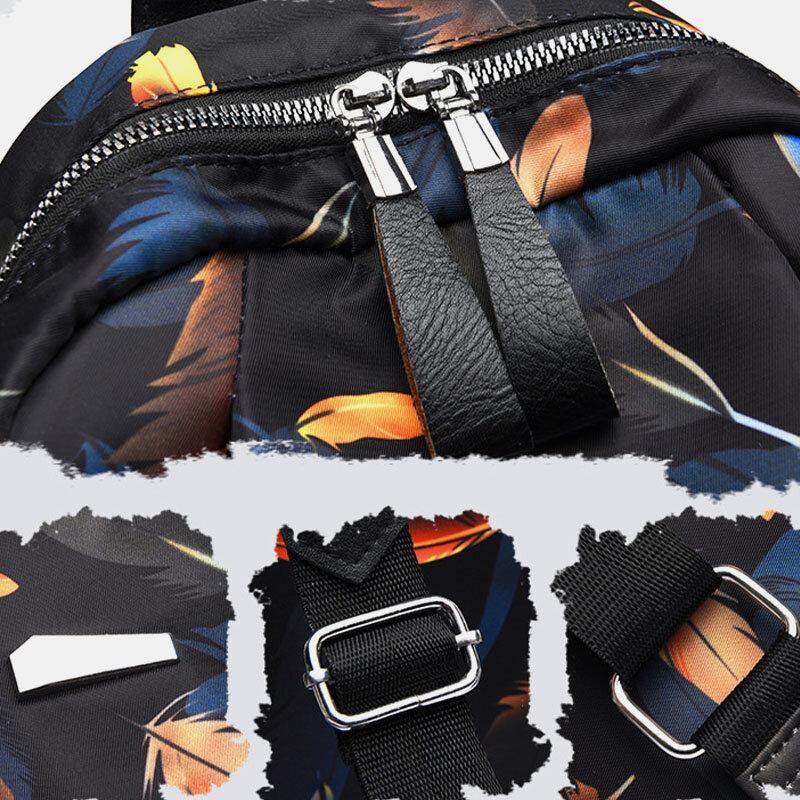 Women Oxford Butterfly Feather Pattern Large Capacity Headset Hole Waterproof Anti-Theft Casual Backpack