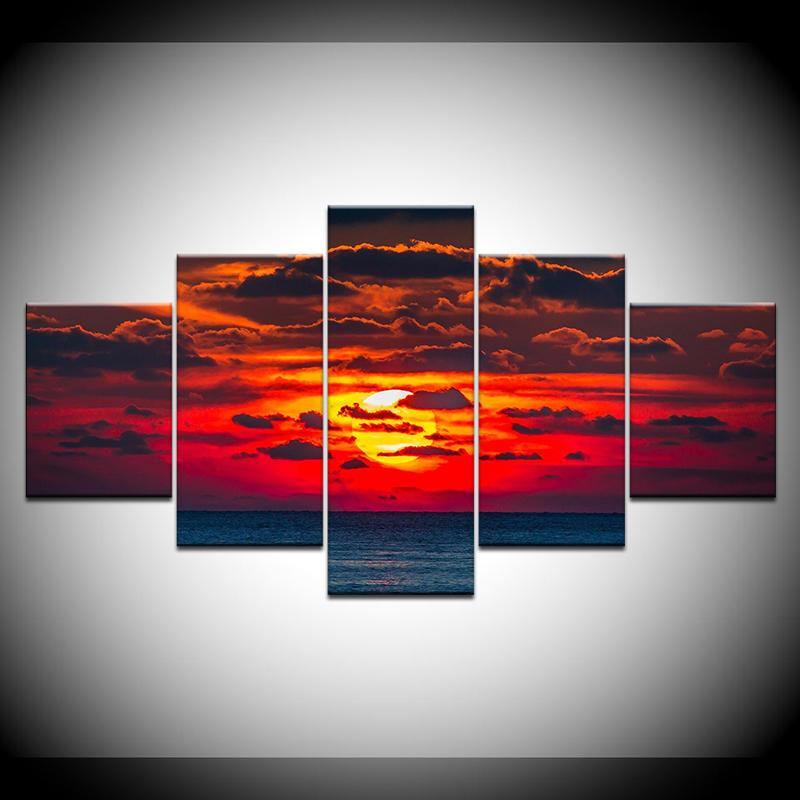 5 Stück Wandgemälde für Zuhause, Schlafzimmer, Dekoration, HD-Kunst, Sonnenuntergang, Sprühmalerei, Leinwand 