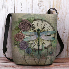 Bolso bandolera con estampado de flores de libélula 3D Vintage informal de fieltro para mujer 