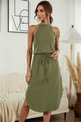 Solid Halter Split Dress