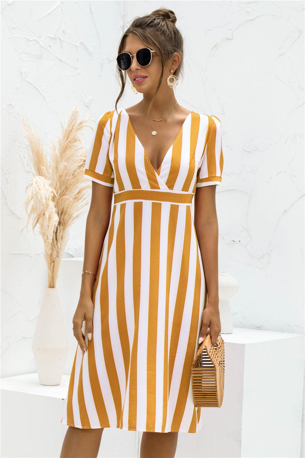 Striped Surplice Front A-line Dress