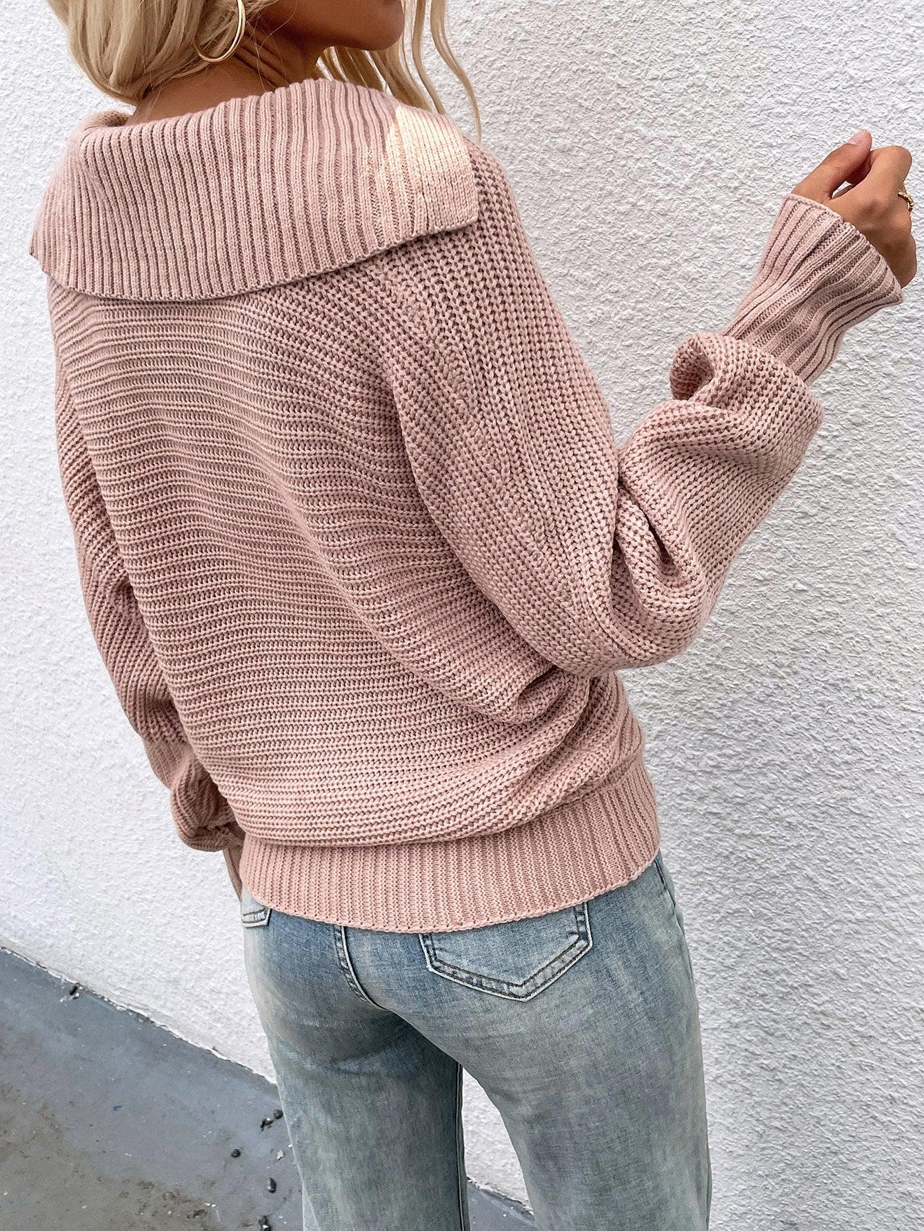 Rippstrickpullover mit Kragen und Laternenärmeln