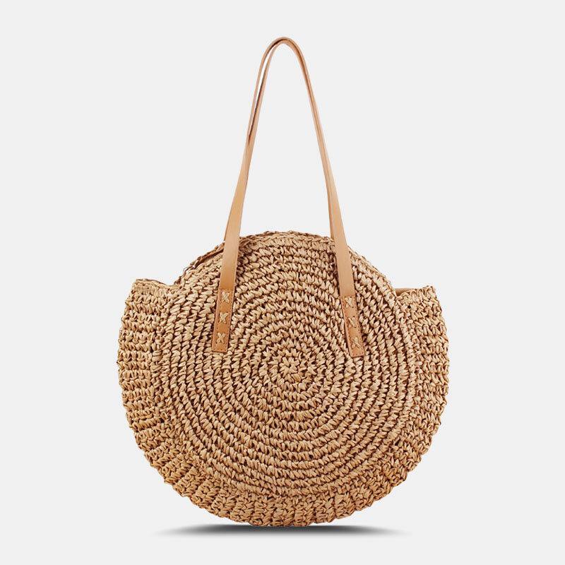 Bolso de paja con rayas simples para mujer, bolso de mano, bolso de playa Retro 