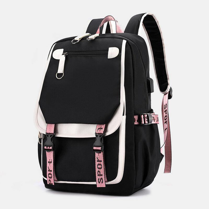 Women Printing USB Charging Large Capacity Backpack Student School Bag