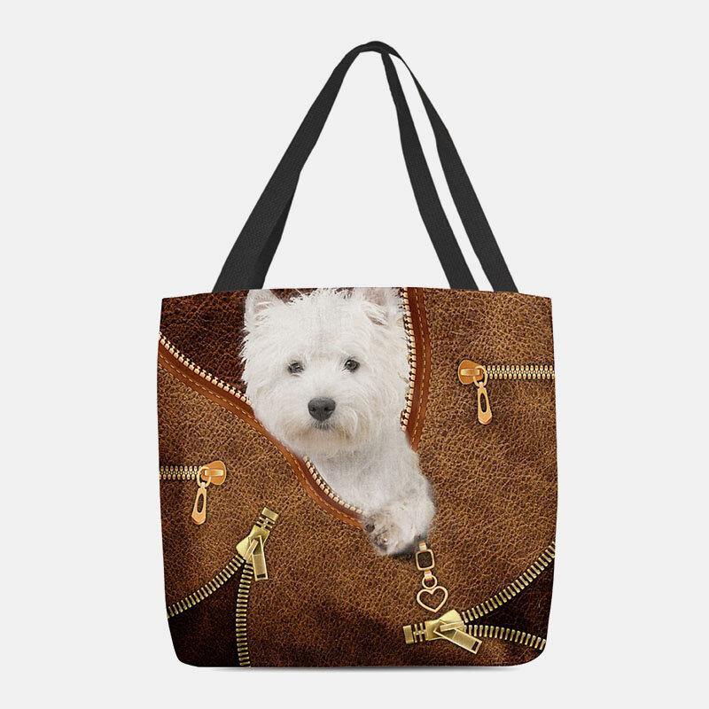 Frauen Leinwand niedlich 3D dreidimensionale Cartoon Hund Muster Casual Umhängetasche Handtasche Tote 