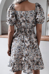 Floral Smocked Waist Puff Sleeve Dress