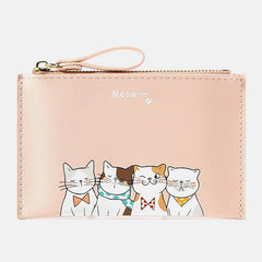 Women Faux Leather Cute Cartoon Cats Printing Ultra-thin Card Case Coin Bag Wallet