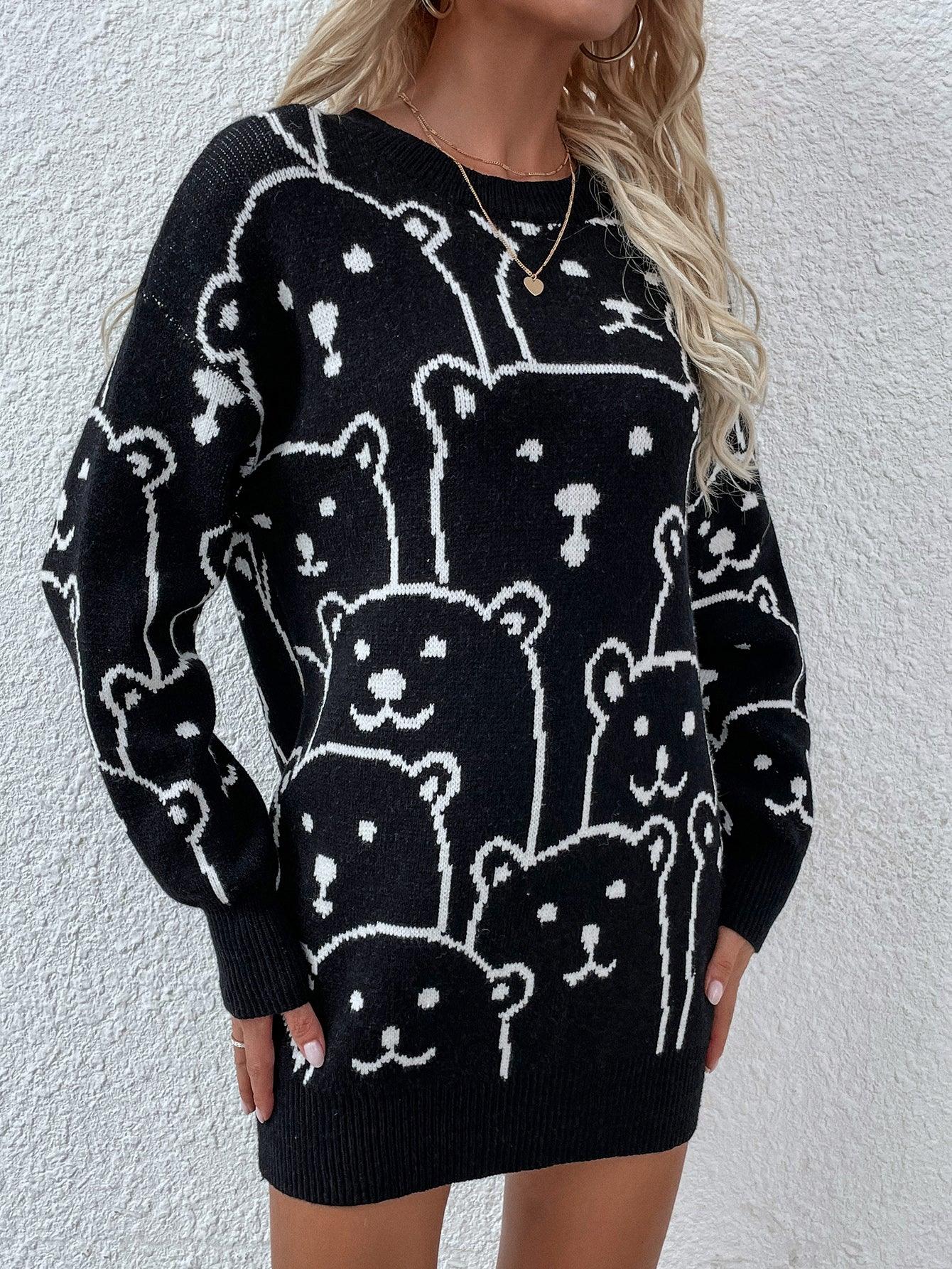 Bear Print Sweater Dress