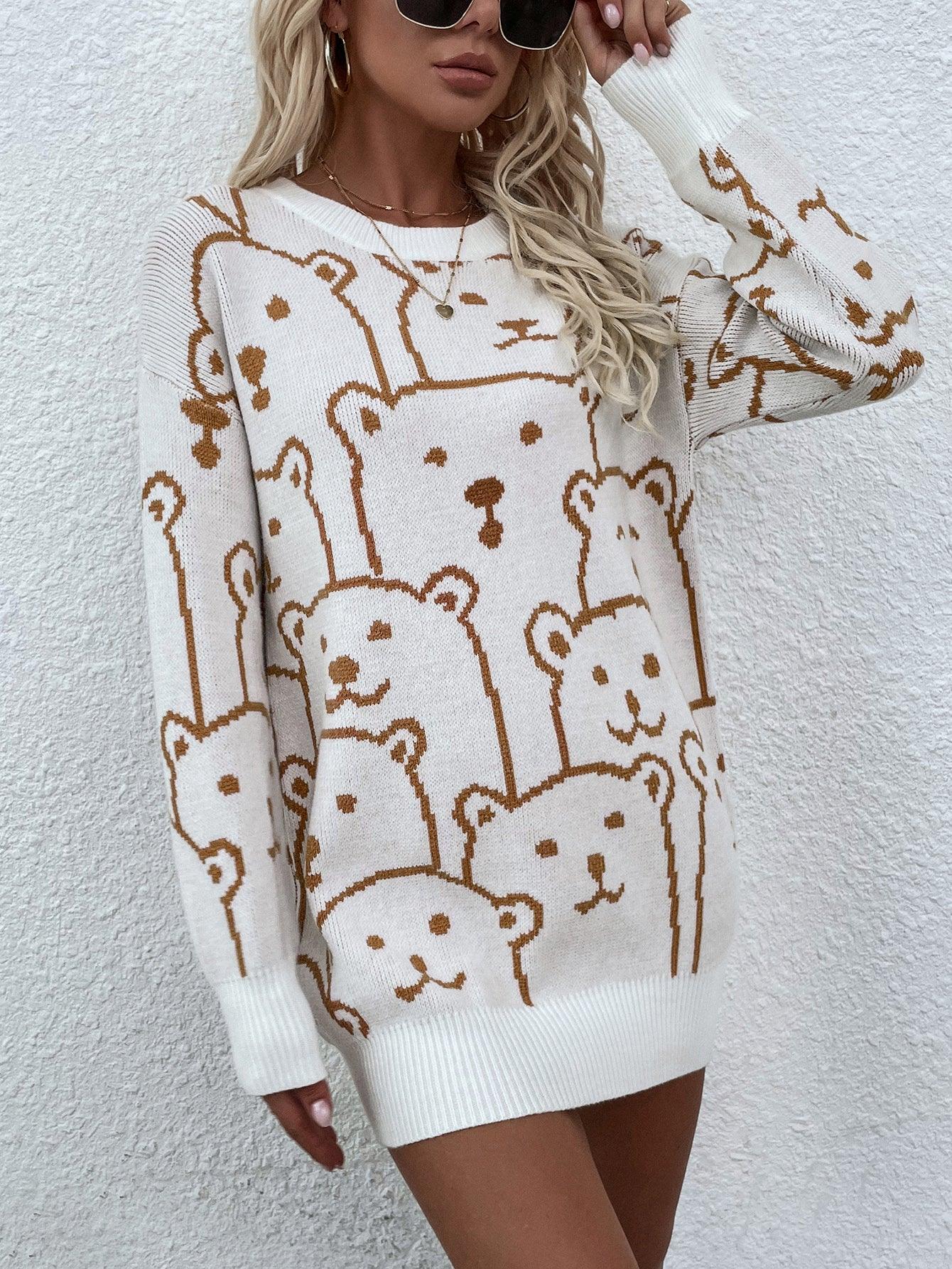 Bear Print Sweater Dress