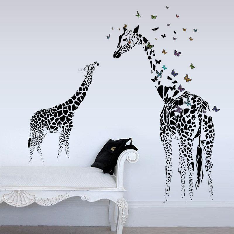 Honana DX-368 3D Giraffe Colorful Butterfly Wall Sticker Removable Home Decor Bedroom Art Applique