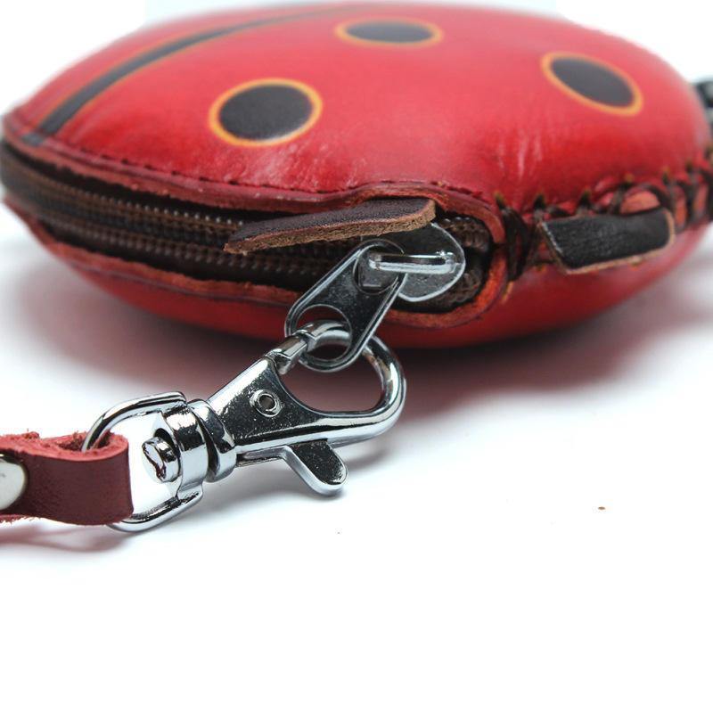 Women Genuine Leather Ladybug Pattem Mini Coins Bag Card Holder Coin Purse