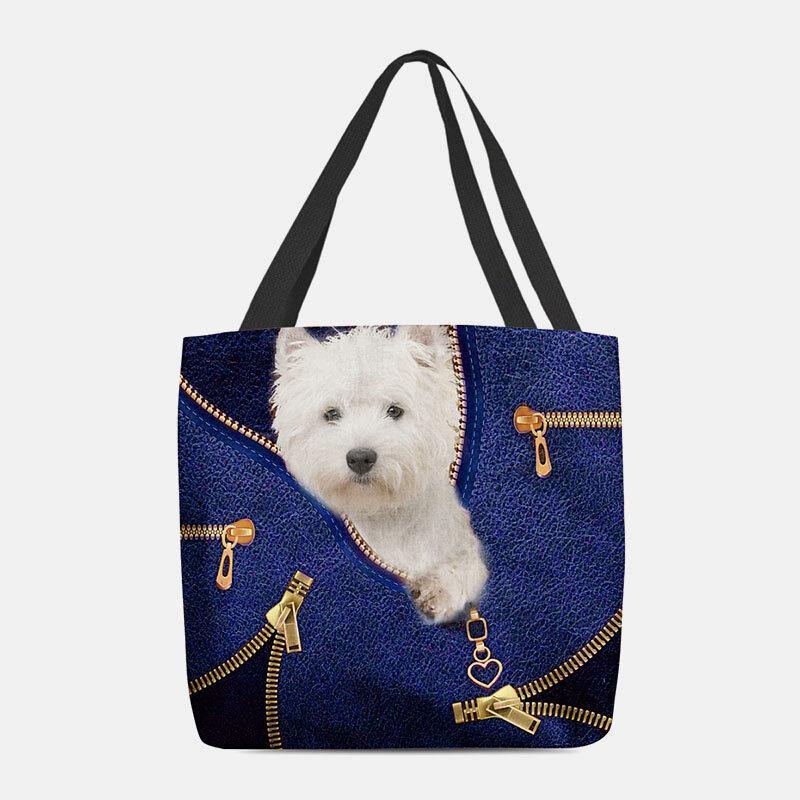 Frauen Leinwand niedlich 3D dreidimensionale Cartoon Hund Muster Casual Umhängetasche Handtasche Tote 