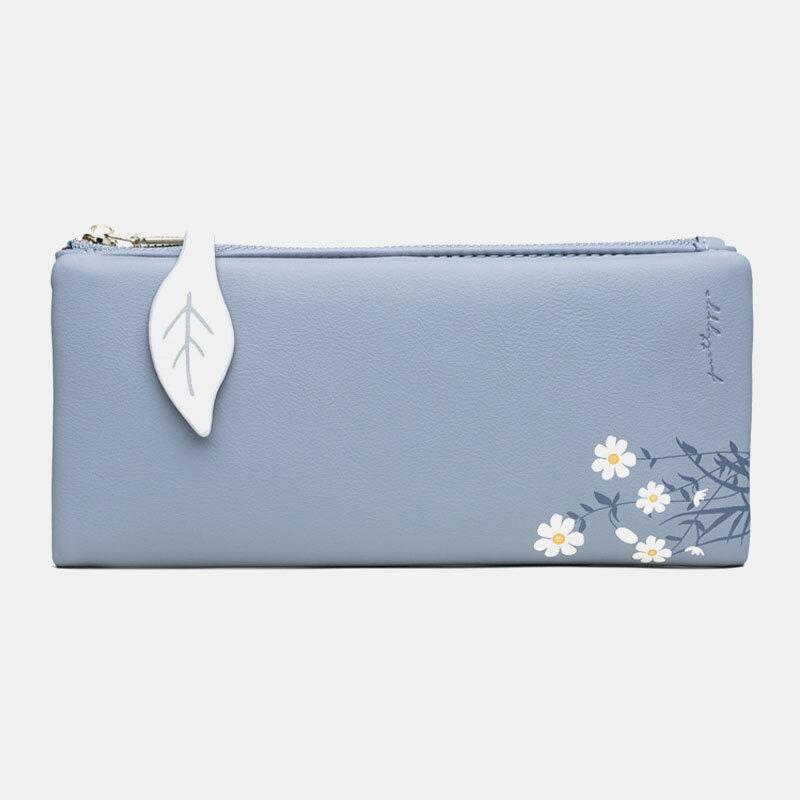 Women 13 Card Slots Bifold Flower Printed Long Wallet Clutches Bag