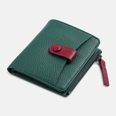 Women Genuine Leather Bifold Hasp Zipper Multifunction Coin Purse Money Clip Short Wallet