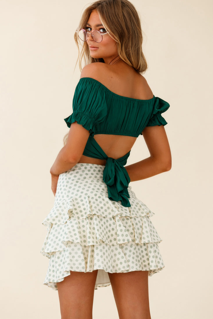 Linka Off-Shoulder Tie-Back Crop Top Forest Green