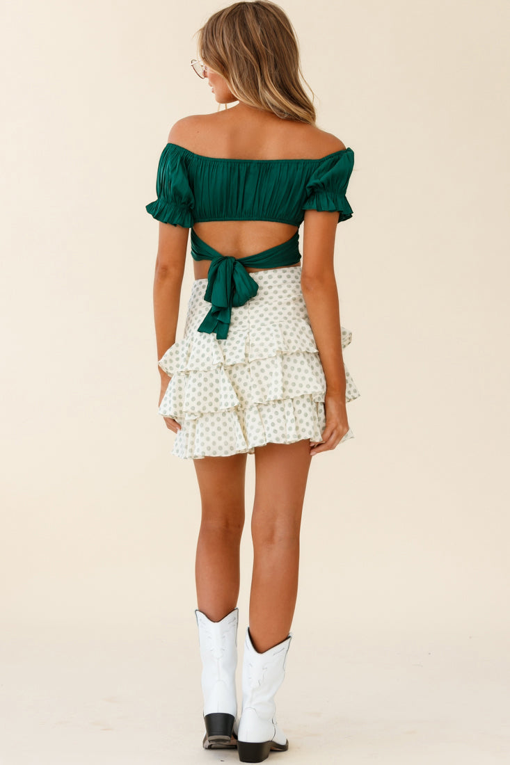 Linka Off-Shoulder Tie-Back Crop Top Forest Green