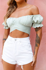 Linka Off-Shoulder Tie-Back Crop Top Pistachio