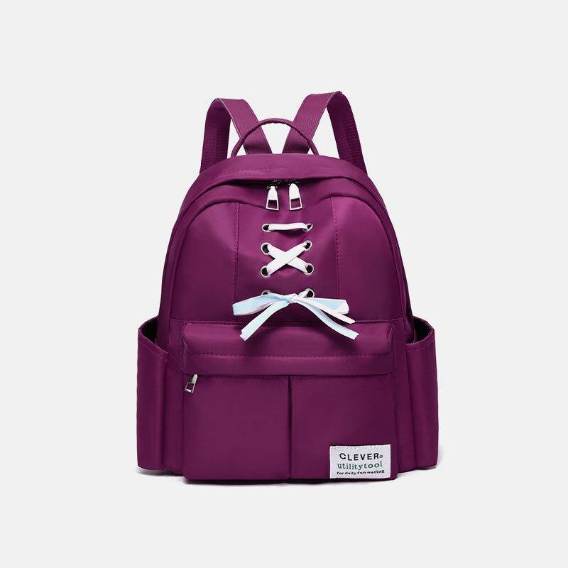 Mochila escolar impermeable con múltiples bolsillos y nudo de mariposa para mujer 