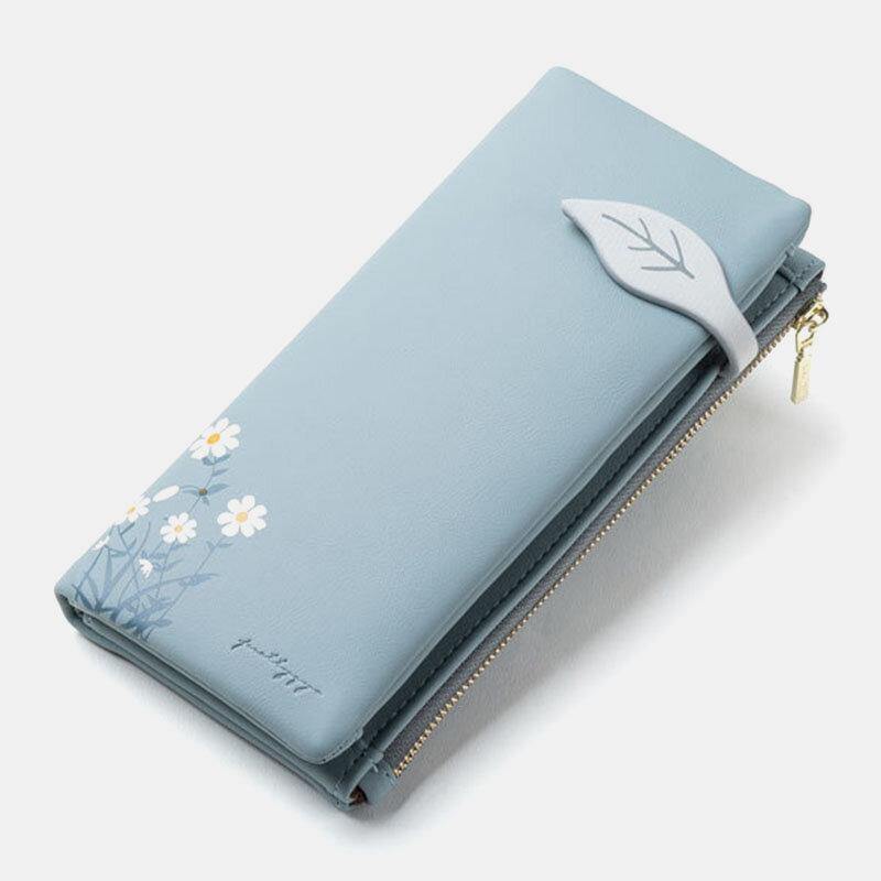 Women 13 Card Slots Bifold Flower Printed Long Wallet Clutches Bag