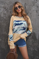 Pullover aus Waffelstrick mit Camouflage-Farbblock