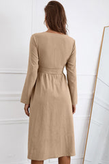 Half Button Tie Waist Dress