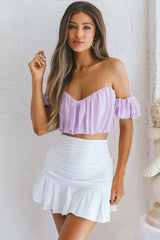 Bisous Sweetheart Neckline Ruched Off-Shoulder Crop Top Lilac