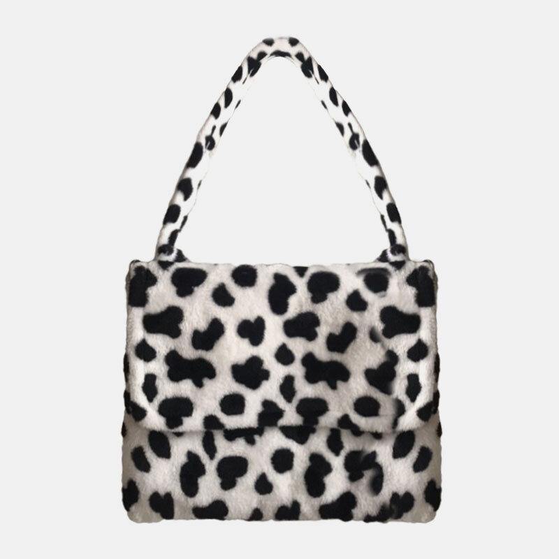 Bolso de hombro cálido suave con estampado de leopardo informal a la moda para mujer 