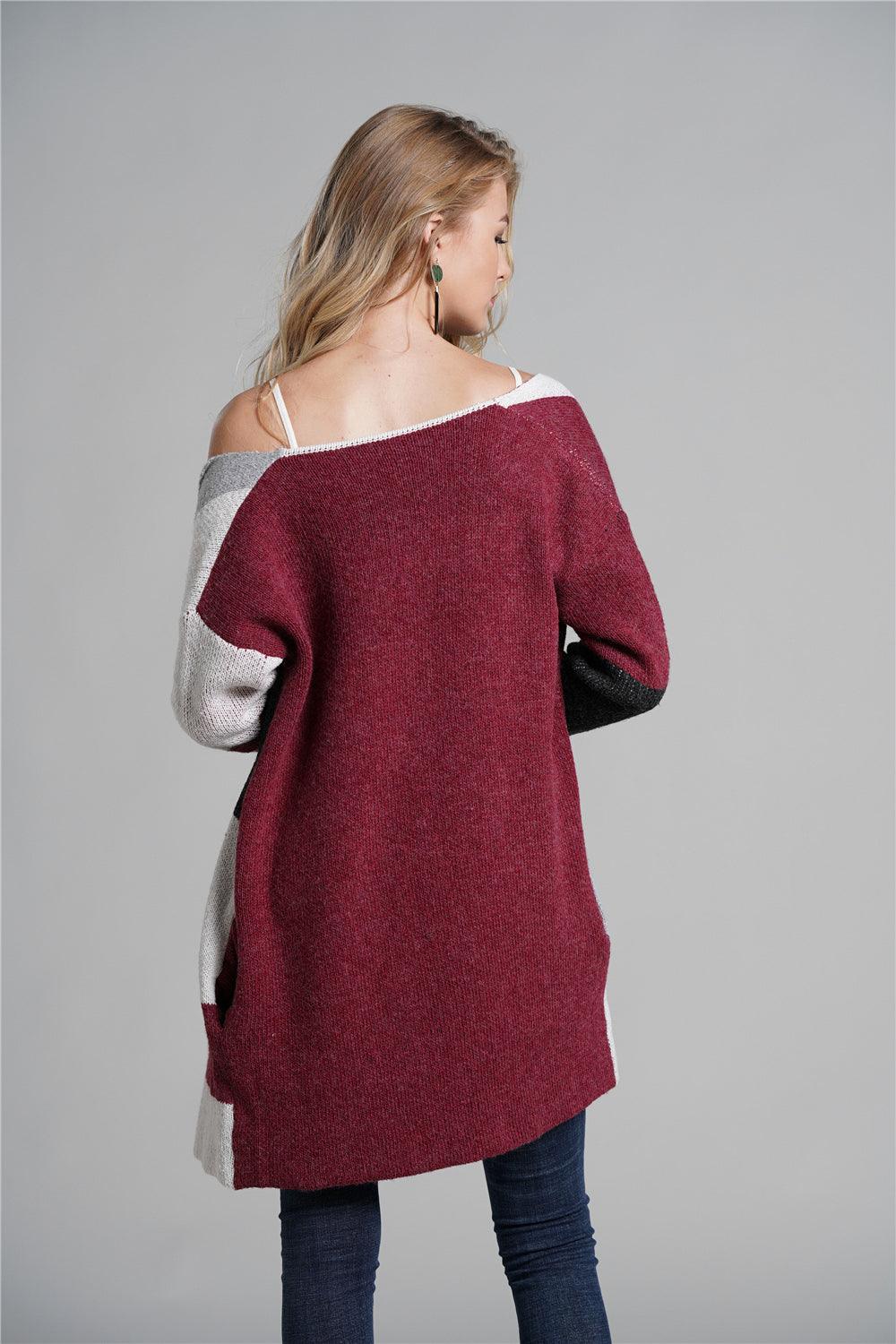 Color Block Open Front Longline Cardigan