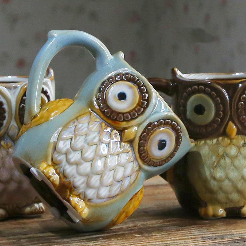 Creative Colorful Ceramic Crafts Owl Shaped Cup Drinking Water Cup Ceramic Cup