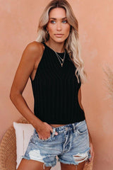 Cropped Ribbed Halter Tank