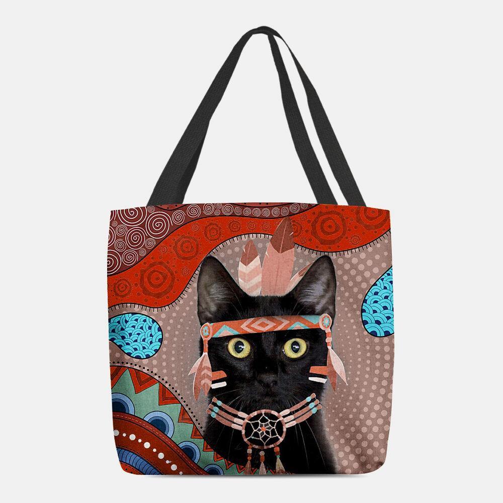 Bolso de hombro con diseño de gato negro vestido egipcio con dibujos animados bonitos para mujer 