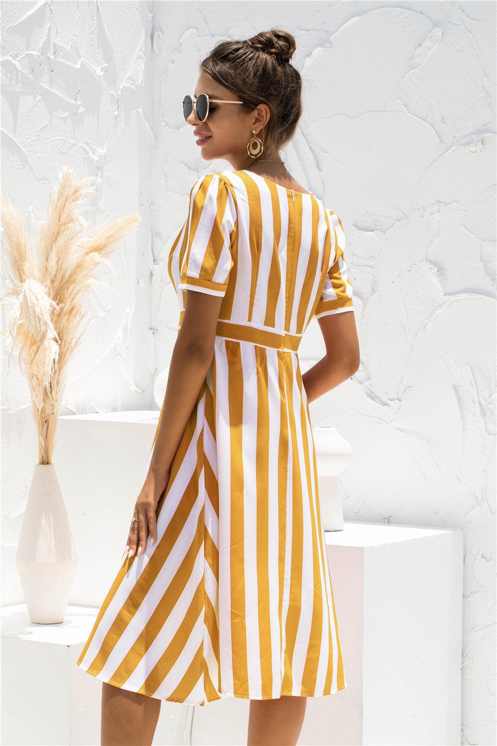 Striped Surplice Front A-line Dress