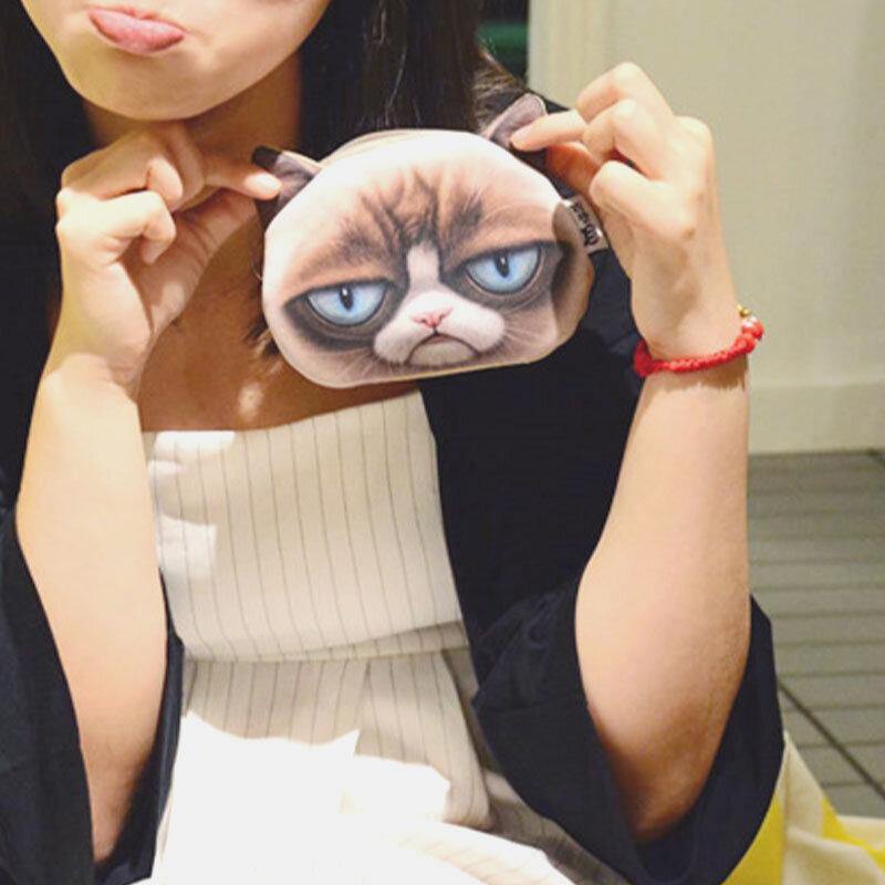 Women Cartoon 3D Cat Head Personality Cute Small Storage Bag Coin Bag