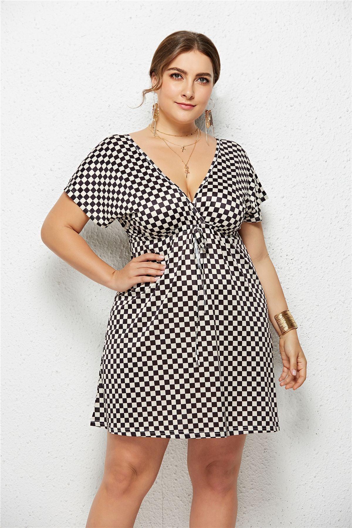 Printed Plunge Plus Size Dress