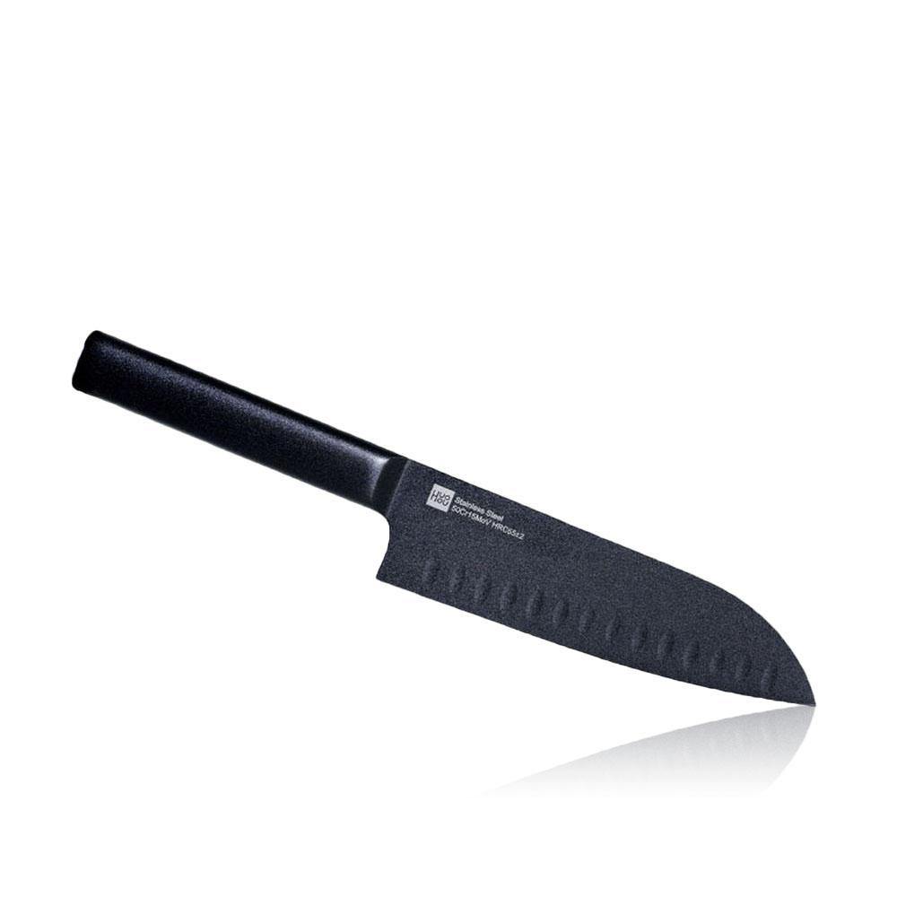 HUOHOU 2 unids/set Cool Black cuchillo de acero inoxidable juego de cuchillos antiadherentes 7 pulgadas Anti-bacterias cuchillo de Chef de cocina cuchillo rebanador de 