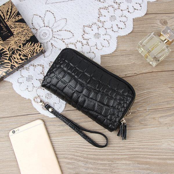 Women Stone Pattern Clutches Bags Double Zipper Long Wallet Card Holder 5.5'' Phone Purse