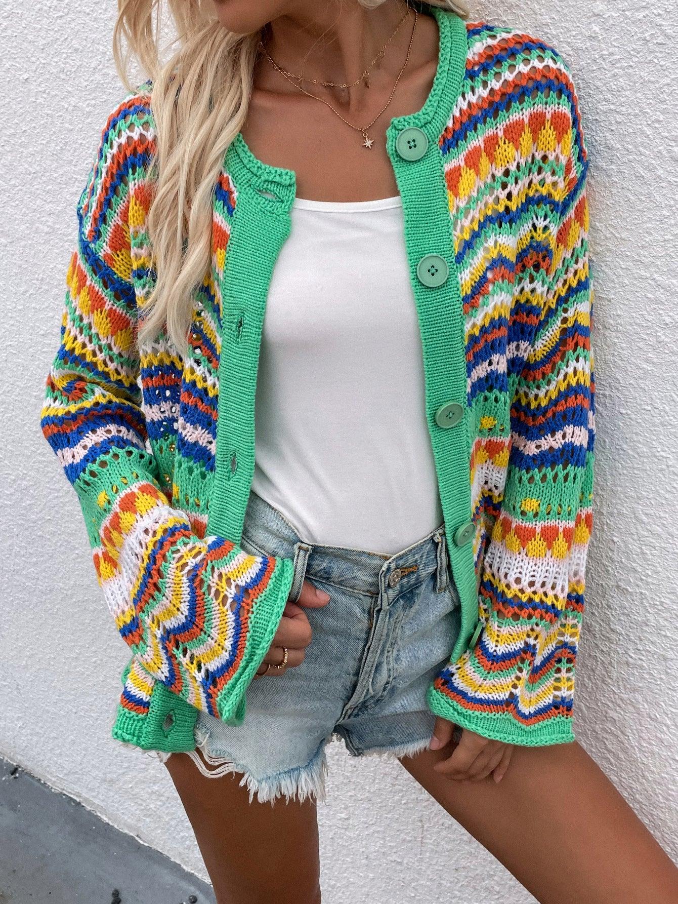 Durchbrochener Cardigan mit Chevron-Streifen