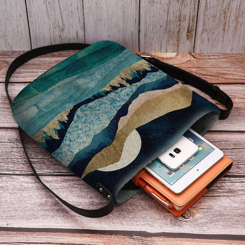 Bolso bandolera con estampado de paisaje en las copas de los árboles de montaña de fieltro para mujer Bolso bandolera 