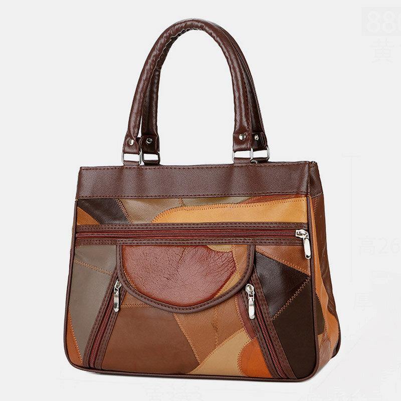 Bolso de mano pintado de retales de cuero genuino para mujer, bolsos de mano de gran capacidad con múltiples bolsillos, bolsos cruzados Vintage 