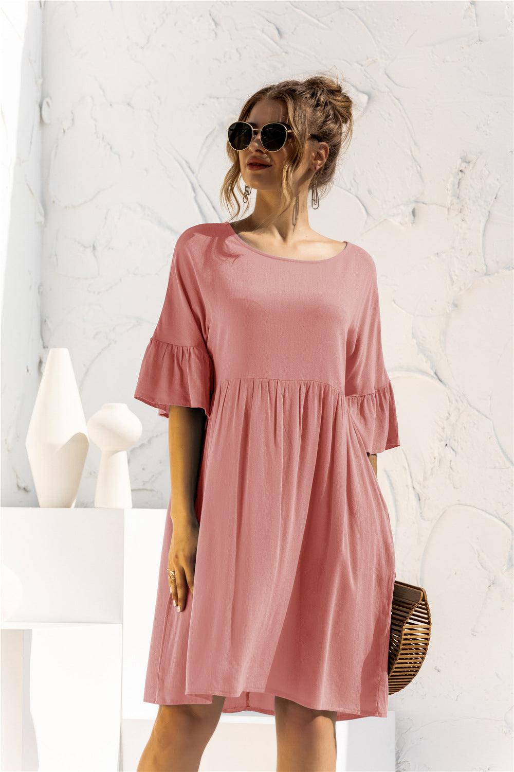 Ruffle Cuff Smock Dress