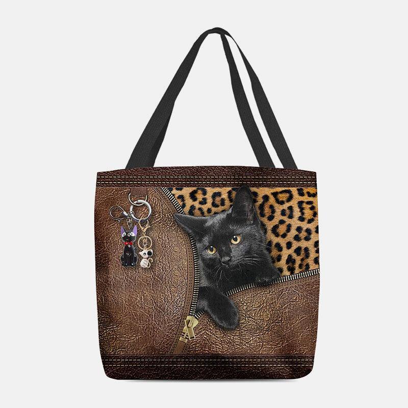 Las mujeres sintieron lindo 3D tridimensional de dibujos animados gato negro colgante patrón bolso de hombro bolso de mano 