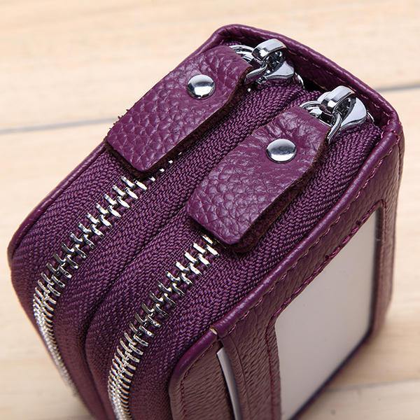 Genuine Leather RFID Double Zipper 11 Card Holder Coin Bag