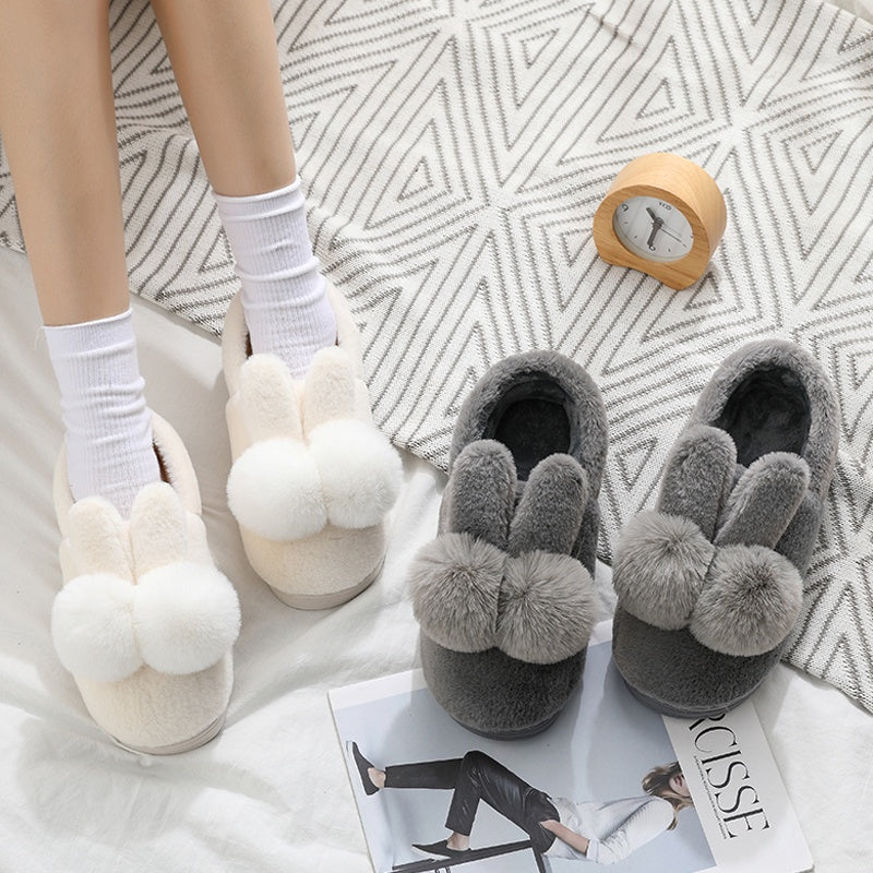 Lindas zapatillas de casa cálidas con orejas de conejo de conejito de peluche